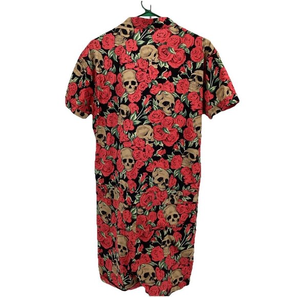 Glimms New York Mens Size Large Roses with Skulls Floral Romper Button Zip Goth - Picture 5 of 11